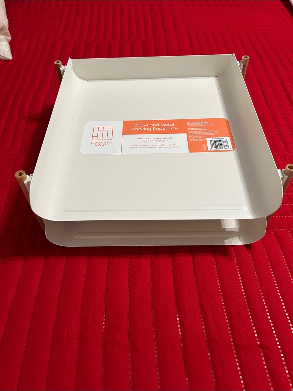 White Wood and Metal Stacking Paper Tray
